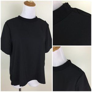 MAISON D'AMELIE Black Shoulder Buttons Short Sleeve Shirt